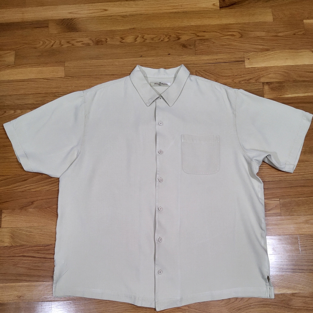 Tommy Bahama 100% Silk Short Sleeve Button Up Shirt Men’s Neutral Resort